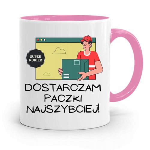 Kubek Różowy Dla Kuriera Dostarczam Najszybciej Z Nadrukiem Ze Zdjęciem na Arena.pl
