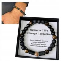 BRANSOLETKA MĘSKA TURMALIN TYGRYSIE OKO CYTRYN LAWA BOGACTWO OCHRONA SIŁA