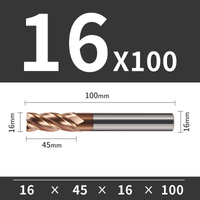 Frez TiSiN 4 ostrza Z-4 do stali nierdzewnej do 55HRC Roz. Ø16x45x16Dx100L