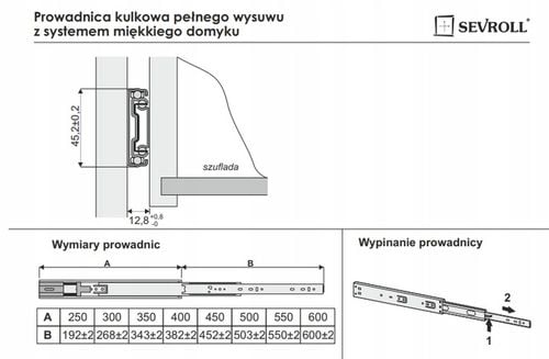 Prowadnica kulkowa Sevroll 400 Pełny Wysuw l-400 h45 Miękki Cichy na Arena.pl
