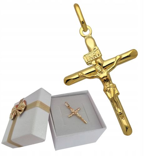 ZŁOTY krzyżyk MĘSKI 585 z wizerunkiem Jezusa zawieszka CHRZEST KOMUNIA na Arena.pl