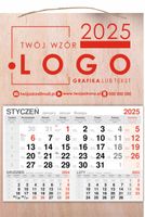 KALENDARZ 2025 jednodzielny DREWNIANY FIRMOWY twoje LOGO grafika tekst