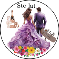 Opłatek na tort Szampan Whisky Drink Postać Kobieta Balony Młoda Para Ślub