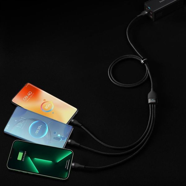 Kabel USB Baseus USBA USBC + microUSB + Lightning 1.2 m Czarny zdjęcie 3
