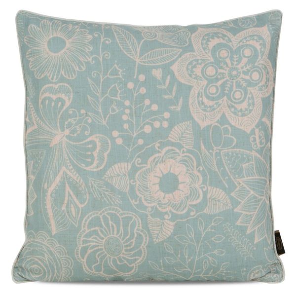 Poszewka dekoracyjna LEN 45x45 jasnoniebieska z kwiatowym nadrukiem zdjęcie 1