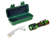 latarka metalowa 9 x 2cm z kablem usb 3 tryby świecenia w plastikowym