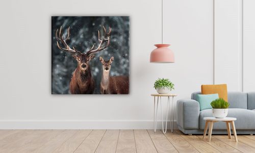 OBRAZ NA PŁÓTNIE 034 Jelenie zimą 70x70cm na Arena.pl