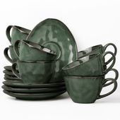 Serwis kawowy Uminami zielony na 8 osób 16 szt. Nowoczesny Do zmywarki