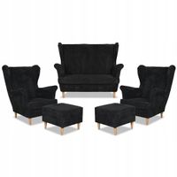 Zestaw wypoczynkowy uszak Bonito sofa fotele pufy Family Meble czarny