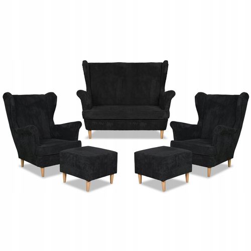 Zestaw wypoczynkowy uszak Bonito sofa fotele pufy Family Meble czarny na Arena.pl