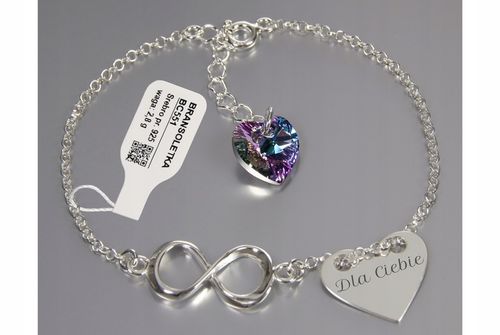 Bransoletka srebrna z kr. Swarovski Infinity Serce GRAWER Srebro próby 925 na Arena.pl