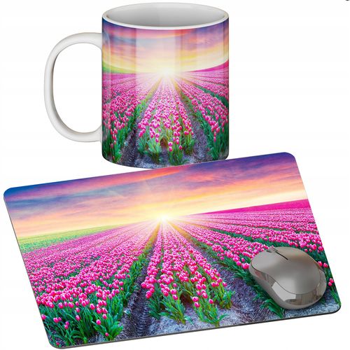 ZESTAW KUBEK + PODKŁADKA - KWIATY BUKIET RÓŻA - PREZENT WIELE WZORÓW + IMIĘ na Arena.pl