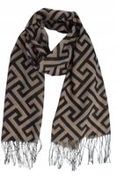 Piękny elegancki cienki szalik labirynt złota nitka beżowo-czarny