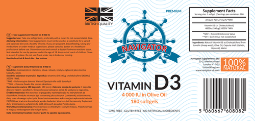 NAVIGATOR Witamina D3 4000 IU 180 kapsułek na Arena.pl
