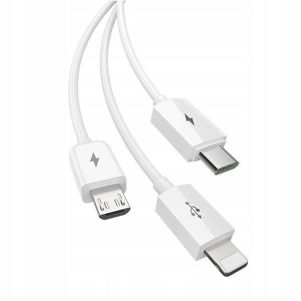 KABEL USB 3w1 LIGHTNING USB TYP C MICRO USB QC PD USB 1,2M DO APPLE SAMSUNG zdjęcie 1