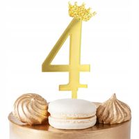 TOPPER NA TORT CYFERKA CYFRA 4 ZŁOTY LUSTRZANY NA IMPREZĘ URODZINOWĄ