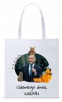 Prezydent Andrzej Duda Torba Eco Biała Shopper Z Nadrukiem Ze Zdjęciem
