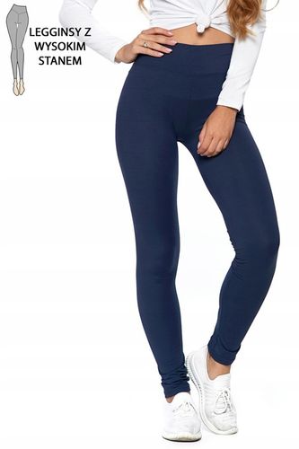 LEGGINSY DAMSKIE Z WYSOKIM STANEM KRYJĄCE KLASYCZNE GRANATOWE MORAJ L/XL na Arena.pl
