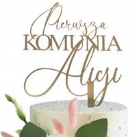 Topper na komunię z imieniem na tort Komunia Święta IMIĘ złoty lustrzany