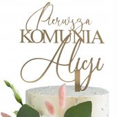 Topper na komunię z imieniem na tort Komunia Święta IMIĘ złoty lustrzany