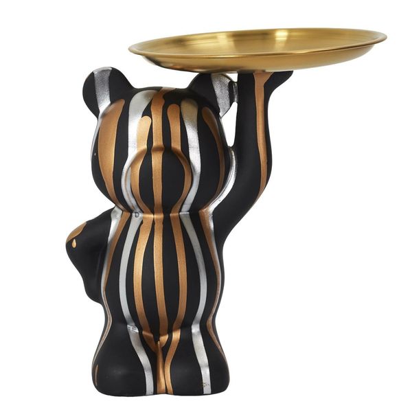 Figurka Deco Bear z tacą czarna zdjęcie 3