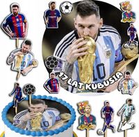 ZESTAW OPŁATEK NA TORT 20CM + TOPPERY PAPIEROWE - MESSI IMIĘ 15CM 18CM