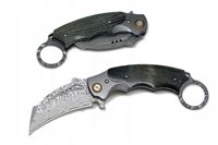 Nóż składany karambit SURVIVAL stal DAMASCEŃSKA Damast scyzoryk etui drewno