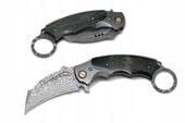 Nóż składany karambit SURVIVAL stal DAMASCEŃSKA Damast scyzoryk etui drewno