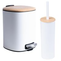 Zestaw Łazienkowy biały/bambus Yoka Home - Kosz na śmieci i szczotka do WC