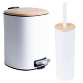 Zestaw Łazienkowy biały/bambus Yoka Home - Kosz na śmieci i szczotka do WC