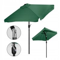 Prostokątny duży parasol ogrodowy skośny łamany z korbą zielony 200x140 cm