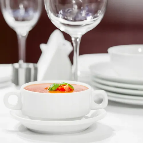 BULIONÓWKA PORCELANOWA ZE SPODKIEM I USZAMI 250 ML FLACZARKA DO ZUPY KREMU na Arena.pl