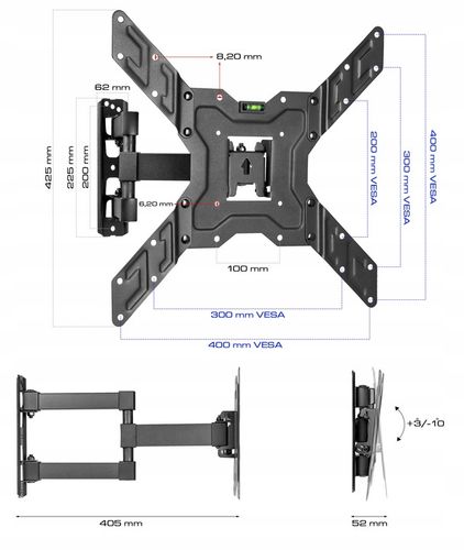 UCHWYT DO TELEWIZORA WIESZAK OBROTOWY NA TV MOCNY LCD 22-55 CALI KingMount na Arena.pl