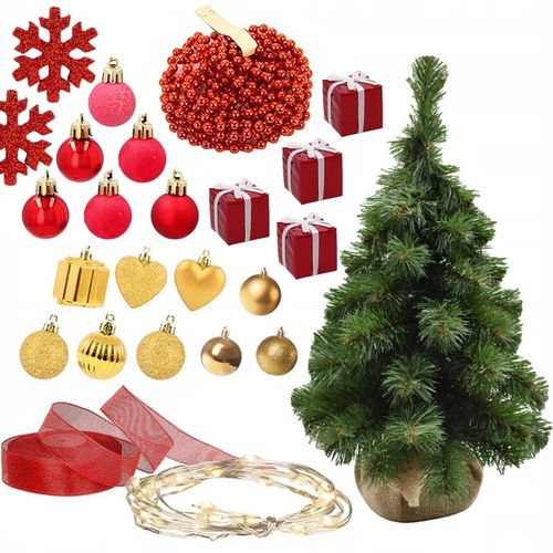 Choinka sztuczna mała ubrana na pniu z jutą i dekoracjami LED 45cm na Arena.pl