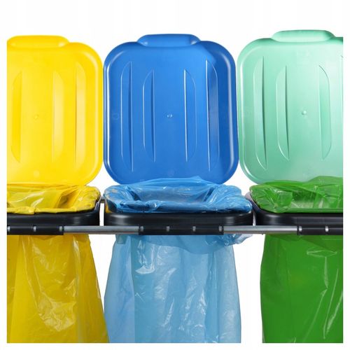 STOJAK KOSZ DO SEGREGACJI ŚMIECI 3 STANOWISKA KOSZ NA ŚMIECI STOJAK STELAŻ na Arena.pl