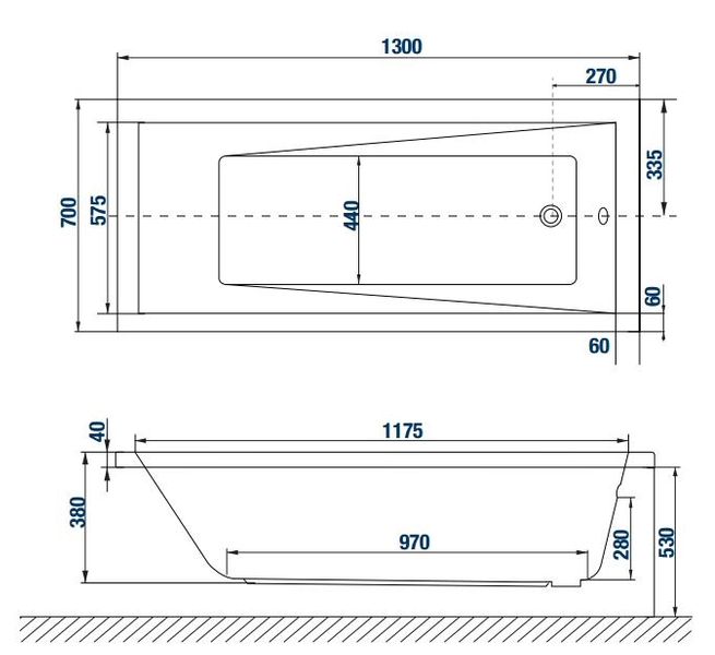 Wanna prostokątna Polska akrylowa 130x70 cm +nogi zdjęcie 2