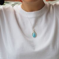 Zawieszka - larimar łza w srebrze z liśćmi 2