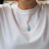 Zawieszka - larimar łza w srebrze z liśćmi 2