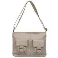 VERA PELLE torebka skórzana listonoszka duża z kieszeniami V648 j.beżowa