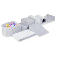 Największy piankowy plac zabaw z basenem micro Velvet soft jasnoszary + 100 piłek (jasny błękit, żółte, wrzos, pudrowy róż, białe)