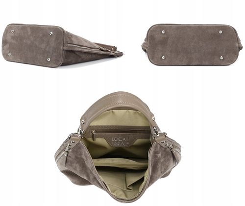Modne torebki z zamszu naturalnego taupe duże a4 markowe LOCCATI skórzane na Arena.pl