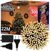 LAMPKI CHOINKOWE 300 LED BIAŁE CIEPŁE 22M PROGRAMATOR ŚWIATEŁKA ŁAŃCUCH