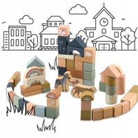 Klocki drewniane konstrukcyjne edukacyjne Montessori 70 elementów zestaw