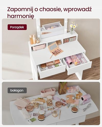 Toaletka z lustrem i oświetleniem led biała nowoczesna na Arena.pl