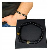 BRANSOLETKA MĘSKA TURMALIN TYGRYSIE OKO CYTRYN LAWA BOGACTWO OCHRONA SIŁA