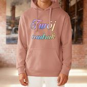 Bluza z kapturem pudrowy róż z Twoim nadrukiem - Kangaroo L