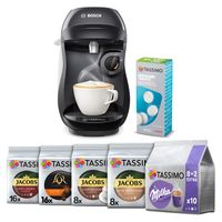 Zestaw ekspres kapsułkowy Happy czarny i 56 kaw + odkamieniacz