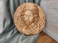 Drewniany obraz płaskorzeźba prezent na komunie św Jezus II obraz 50 cm