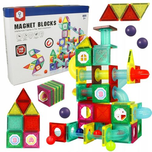 DUŻE KLOCKI MAGNETYCZNE Konstrukcyjne Labirynt Tor Kulkowy Zjeżdżalnia x148 na Arena.pl