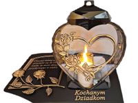 DZIADKOM ZNICZ LAMPION NA GRÓB SERCE I SERCE ZŁOTO SKOS SENTENCJA+ŚWIECA